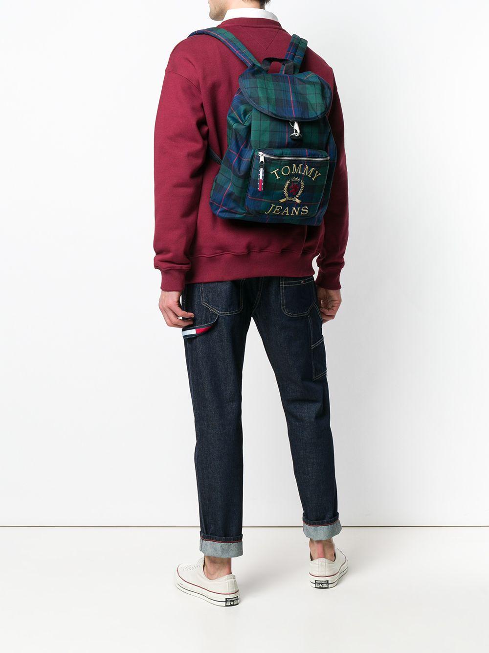 green plaid backpack