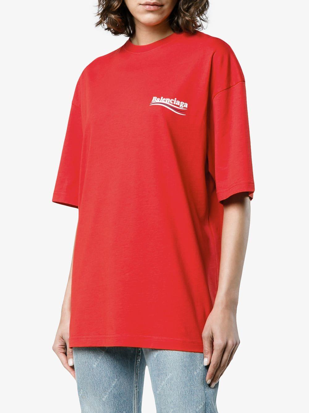 Balenciaga Cotton Logo Print T-shirt in Red | Lyst