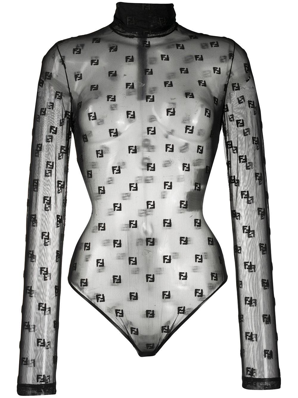 Fendi Ff logo Sheer Bodysuit in Black Lyst