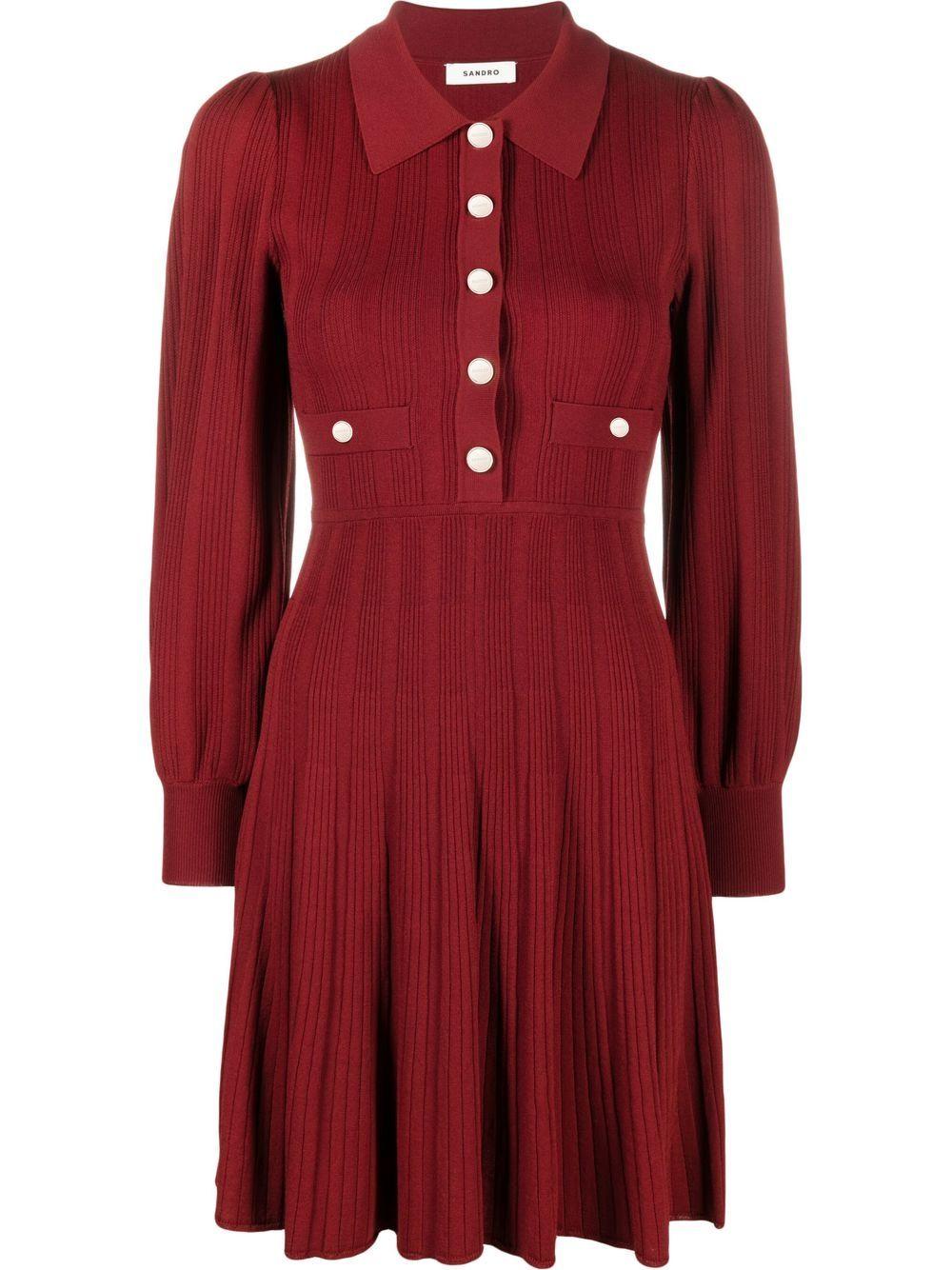 Sandro Lison Buttoned Rib-knit Dress in Red | Lyst