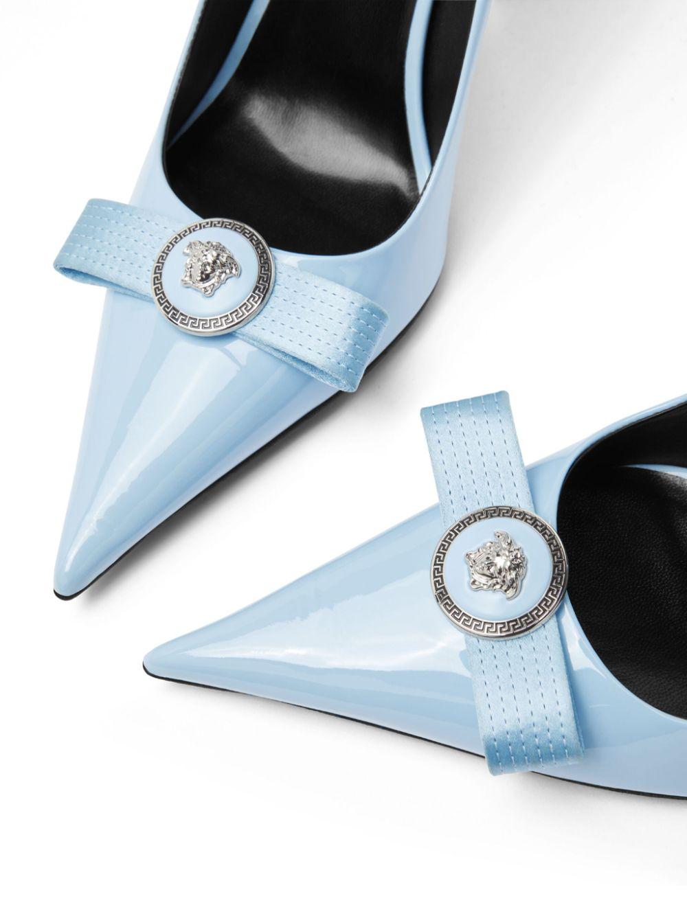 Versace Gianni Ribbon 120mm Leather Pumps in Blue | Lyst
