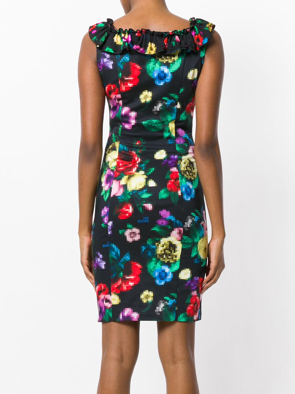 Love Moschino Cotton Pixilated Flower Dress in Black - Lyst