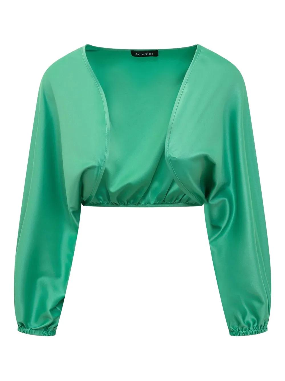 green satin crop top