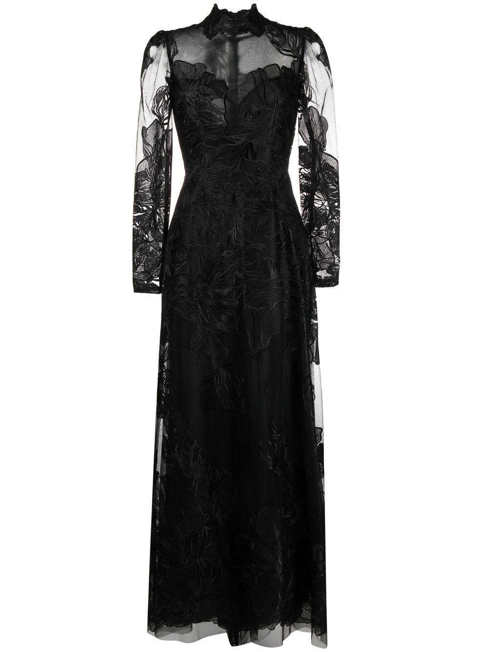 Costarellos Floral appliqu Sheer Gown In Black Lyst costarellos-floral-appliqu-sheer-gown-in-black-lyst