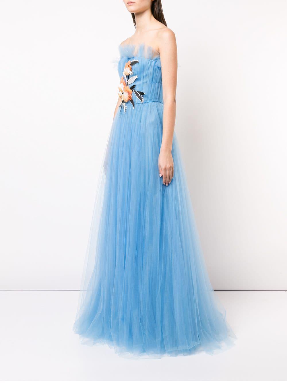 Carolina Herrera Floral Appliqué Tulle Dress in Blue - Lyst