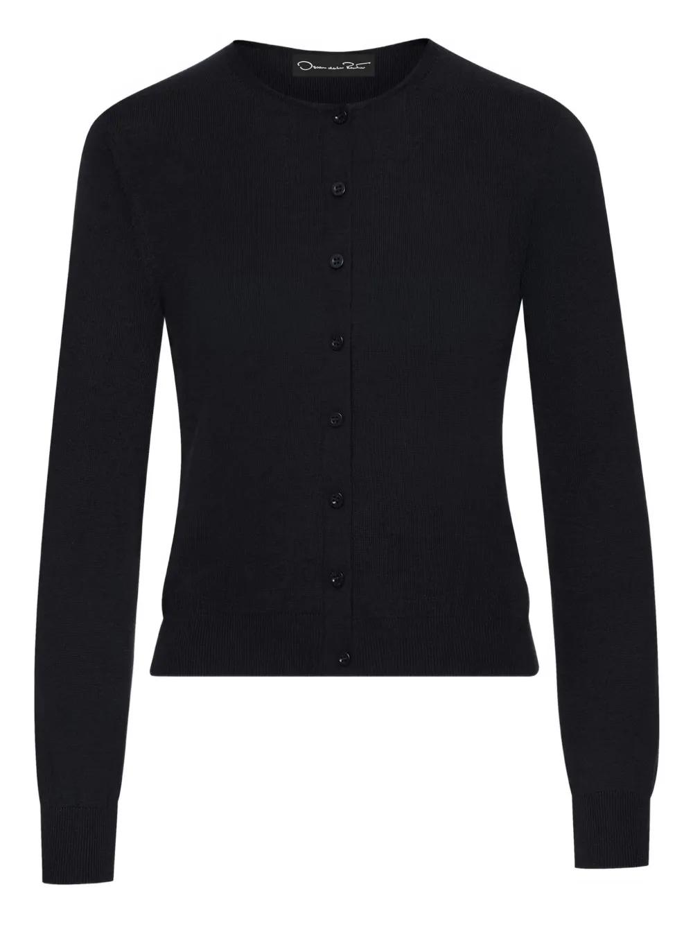 Cardigan Oscar De La Renta En Laine Brodée De Fleurs - Bleu - Taille L - Neuf Sans étiquettes