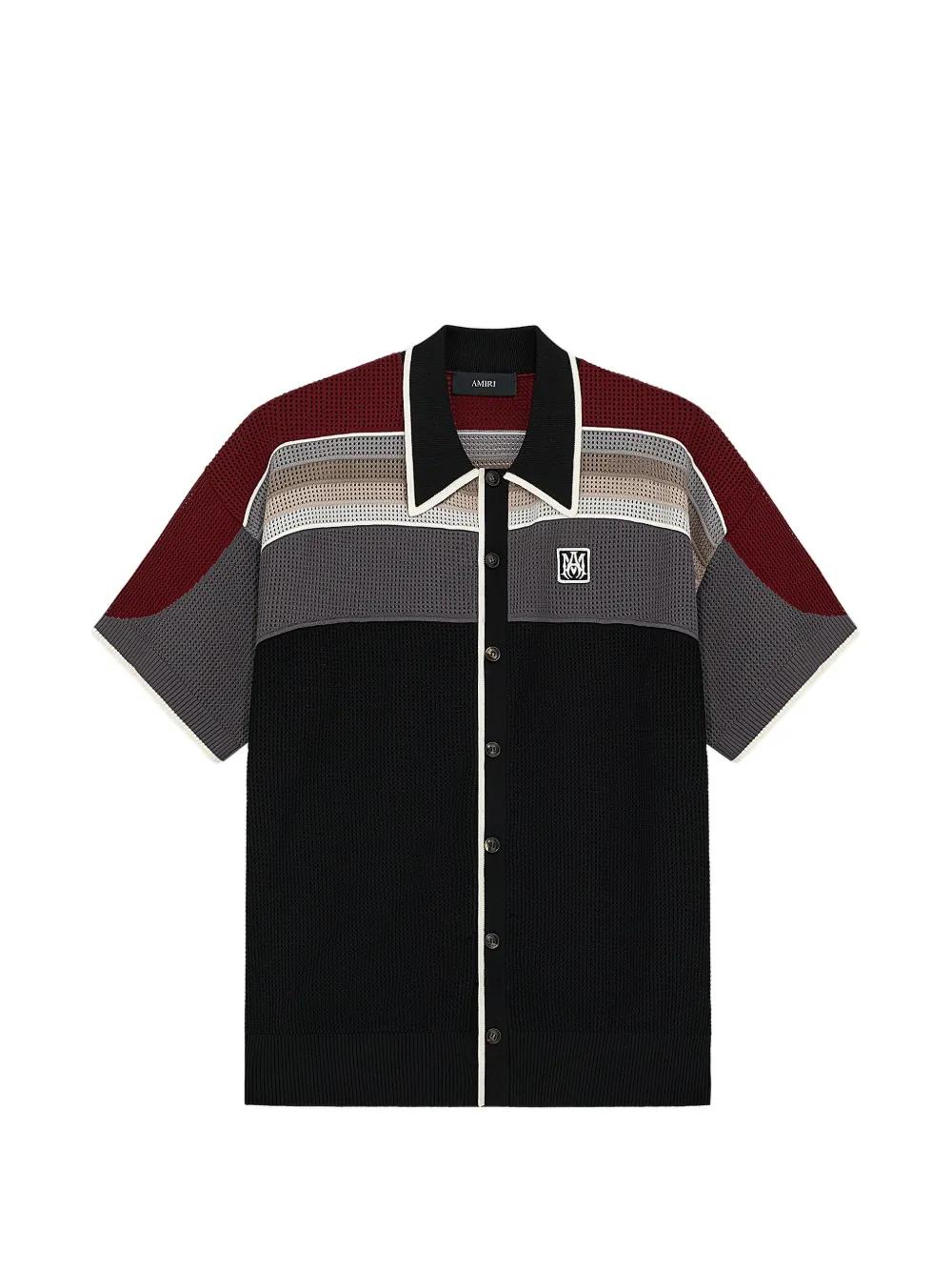 Chemise Camp AMIRI En Soie Noire Imprimée Logo - Taille M/48, Manches Courtes, Style Casual