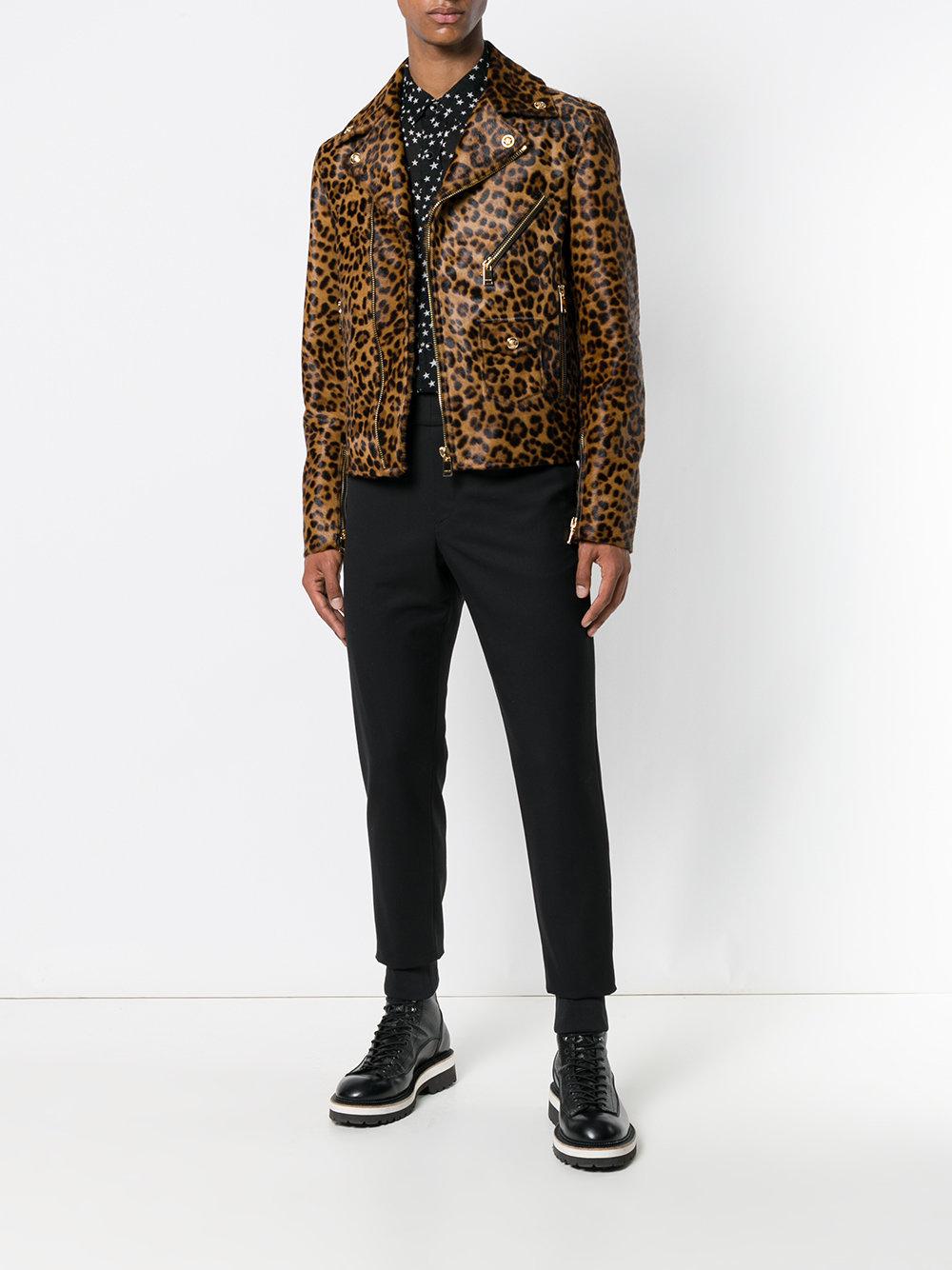 Versace Leather Leopard Print Jacket Brown for |