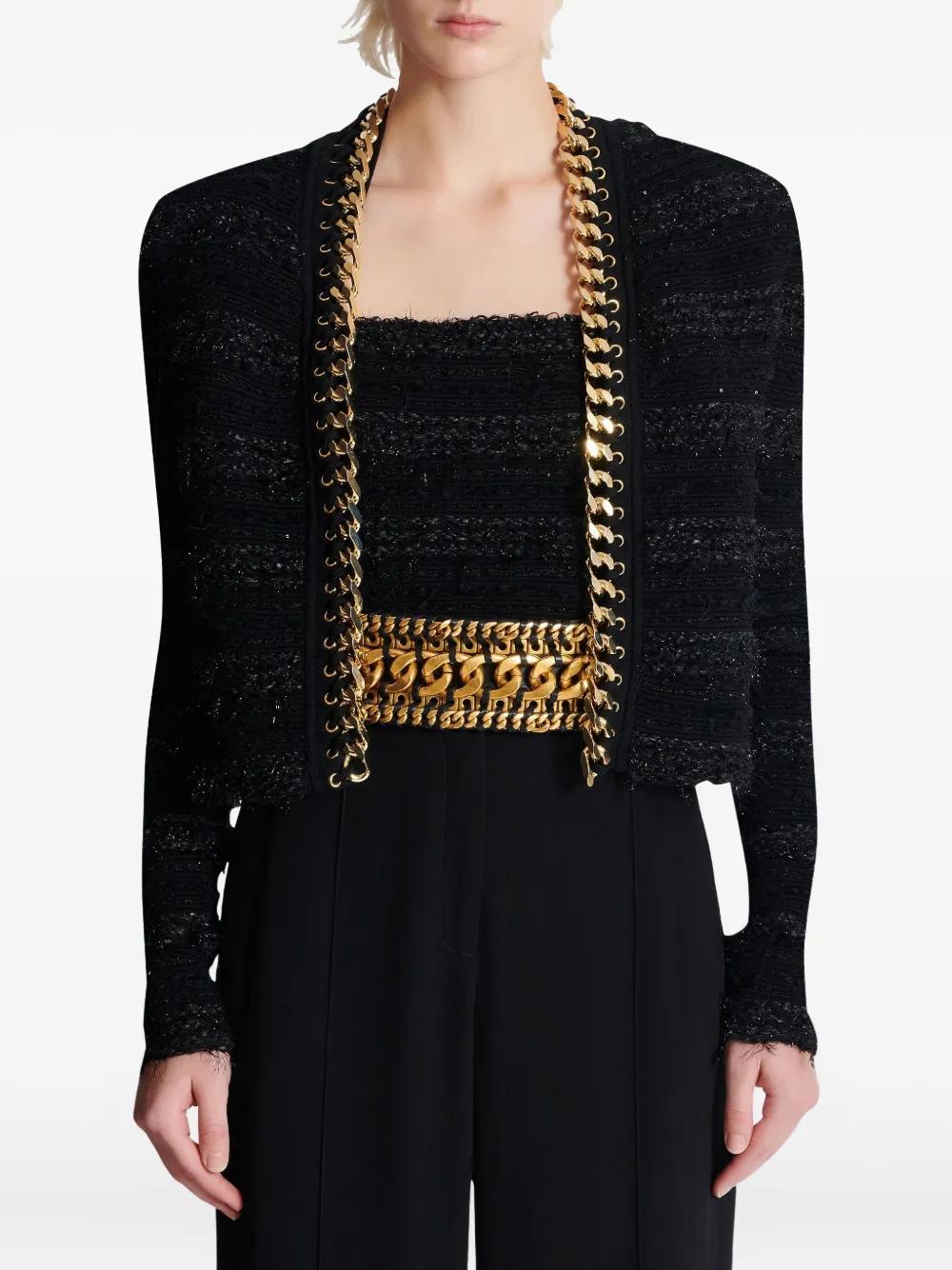 ジャケット BALMAIN CHAINS DETAILS SIDE TO SIDE TWEED JACKET Balmain Chains Details Side To Side Tweed Jacket in Black