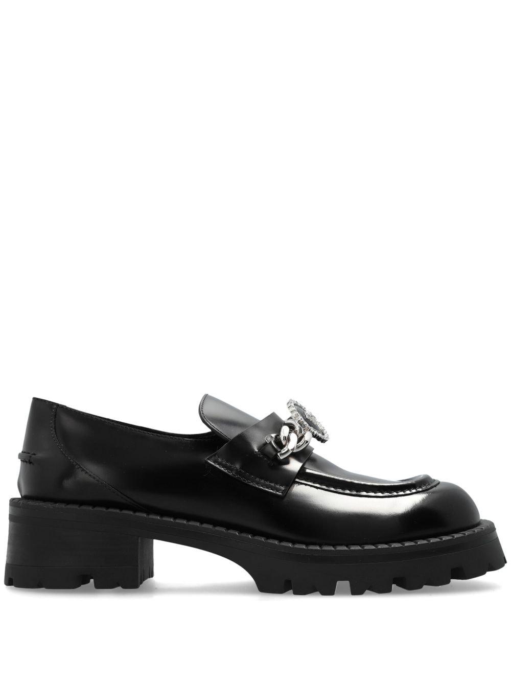 Perroquet Shoes Hard Loafers with Chain - Black Leather