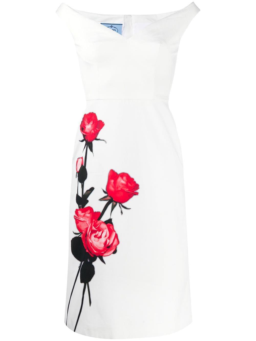 white rose print dress