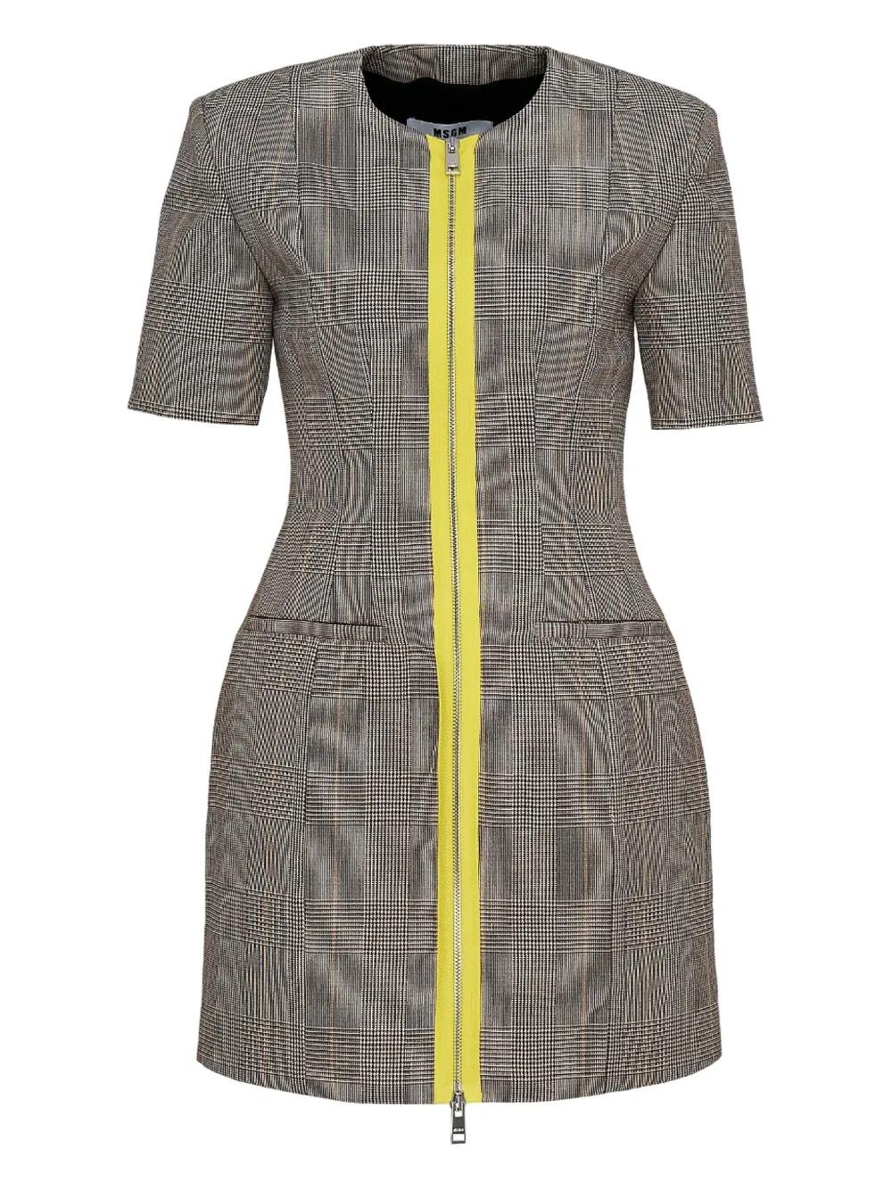 オールインワン・サロペット Msgm Grey Virgin Wool Dress With Contrasting Front Zipper Msgm Grey Virgin Wool Dress With Contrasting Front Zipper