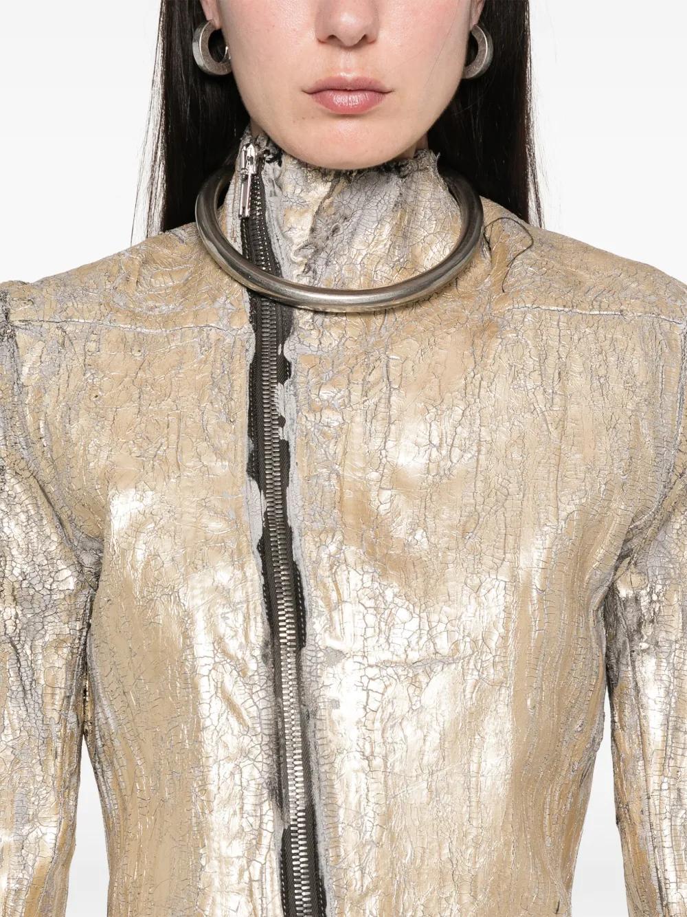 【関税＆送料込み】Rick Owens Gary Cracked-Effect Jacket Rick Owens Gary Coated Leather-Blend Biker Jacket in Natural
