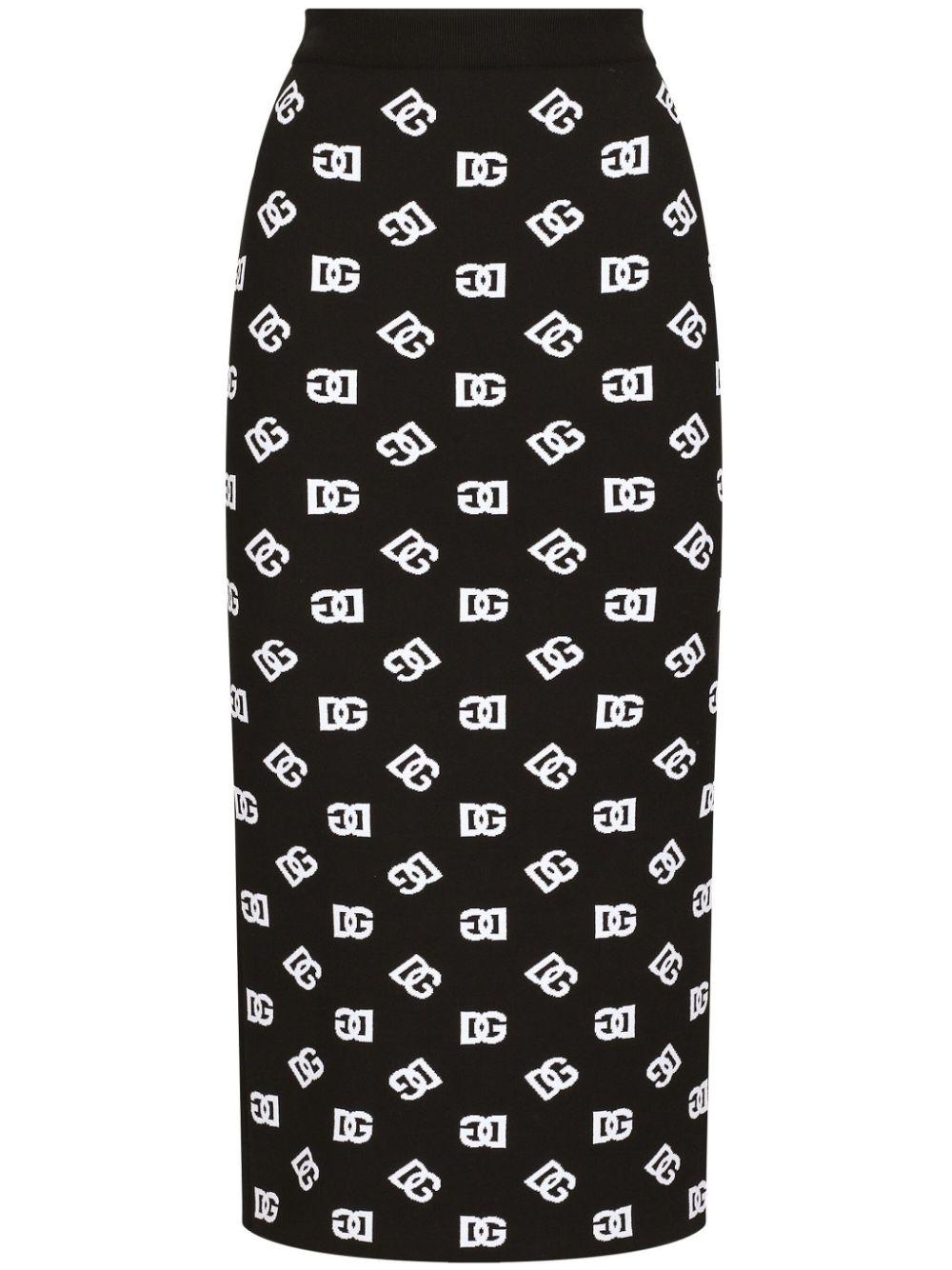 Jupe mi-longue à logo en jacquard Dolce & Gabbana en coloris Noir | Lyst