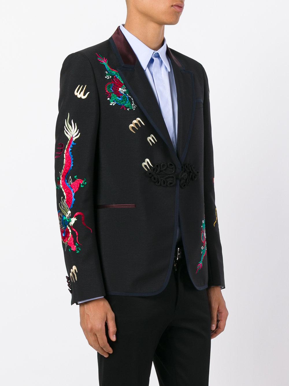 Gucci Wool Embroidered Blazer in Black for Men Lyst
