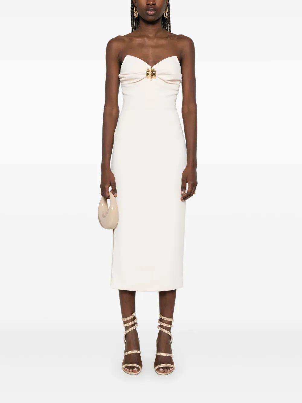 ワンピース ELISABETTA FRANCHI WHITE MIDI DRESS Elisabetta Franchi Cream Midi Dress in White | Lyst
