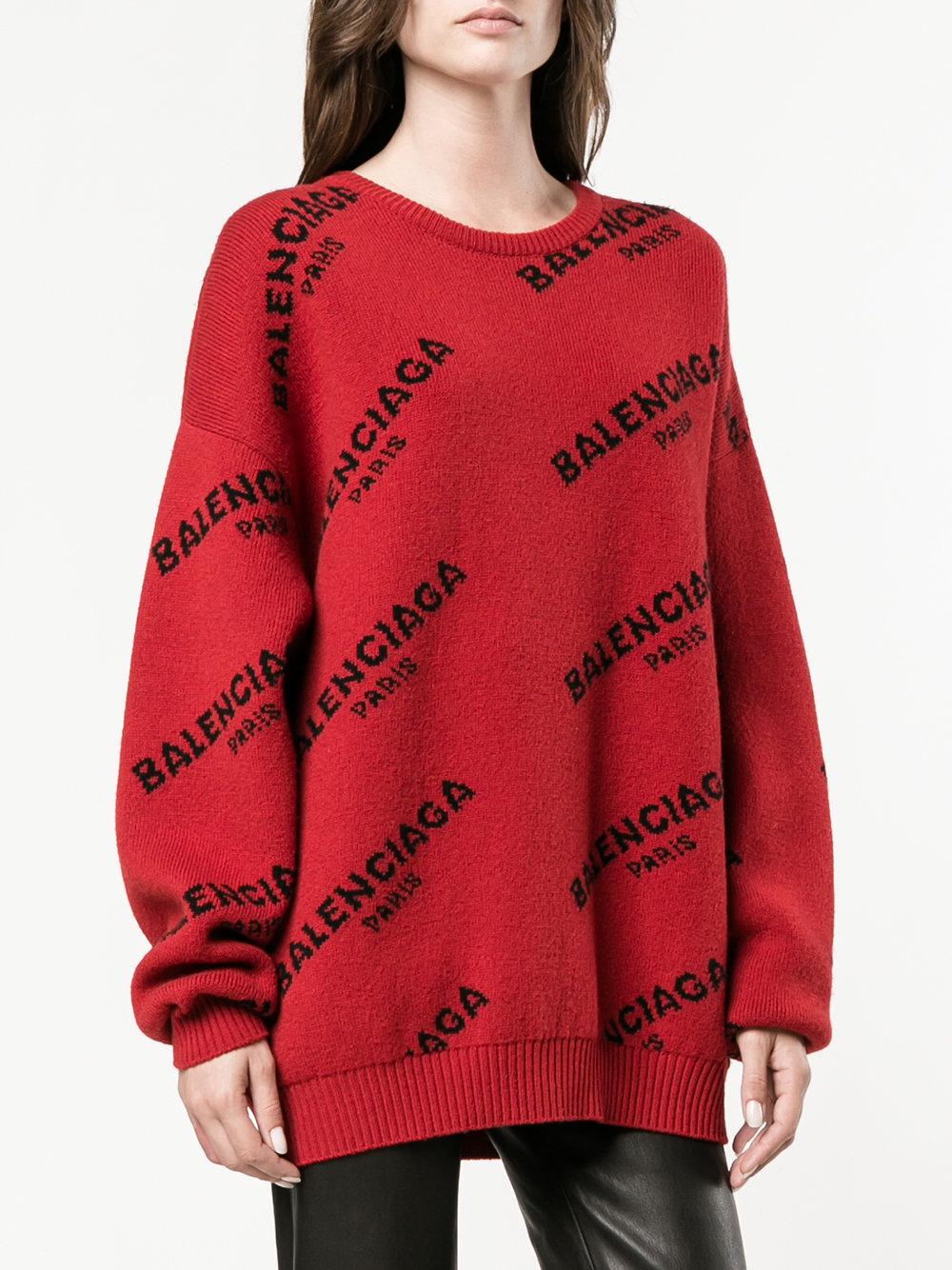 Balenciaga Logo Jumper in Red | Lyst