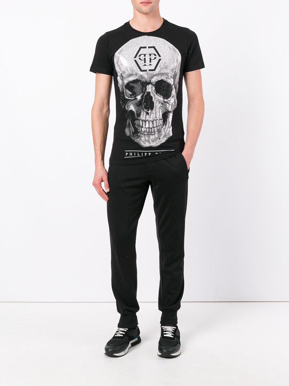 Philipp Plein Cotton Glitter Skull T-shirt in Black for Men - Lyst