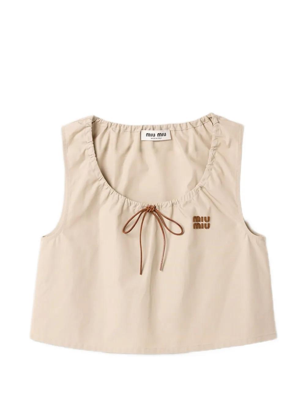 Miu Miu /ベージュ タンクトップ Miu Miu Logo-Embroidered Tank Top - Neutrals | Editorialist
