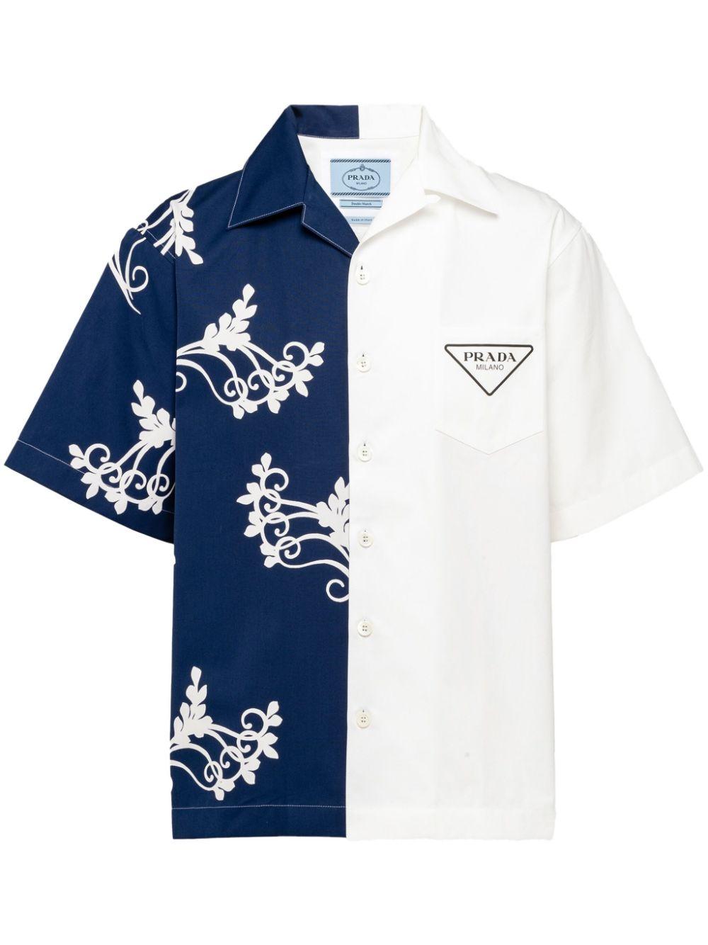 Prada Logo-print Short-sleeve Shirt in Blue for Men