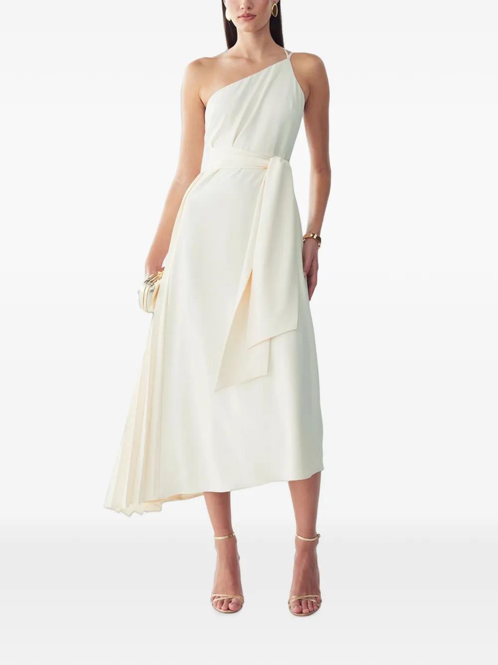 white one shoulder pleated detail midi dress Aura One Shoulder Ruched Pleated Maxi Dress in Mulberry Silk XL