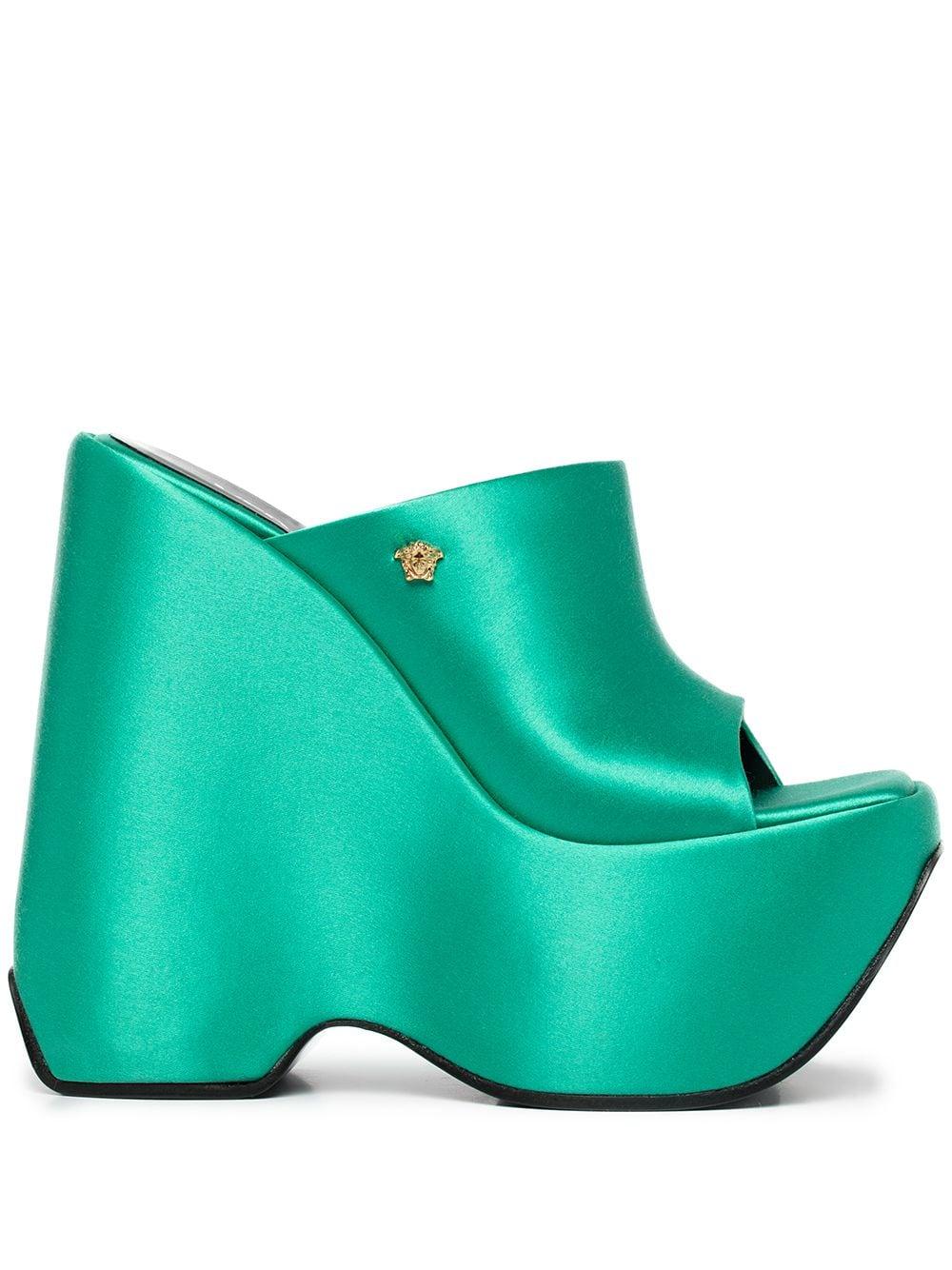 Versace Platform Wedge Heels in Green | Lyst