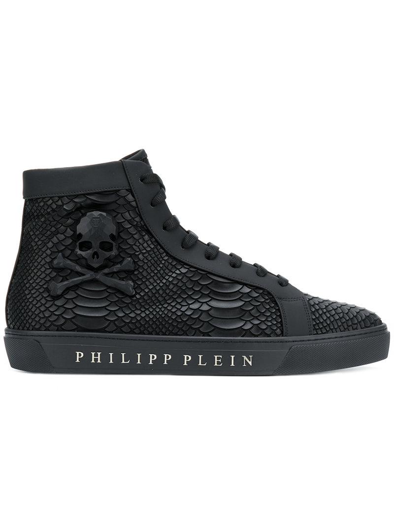 Philipp Plein Snake Effect High Top Sneakers in Black for Men