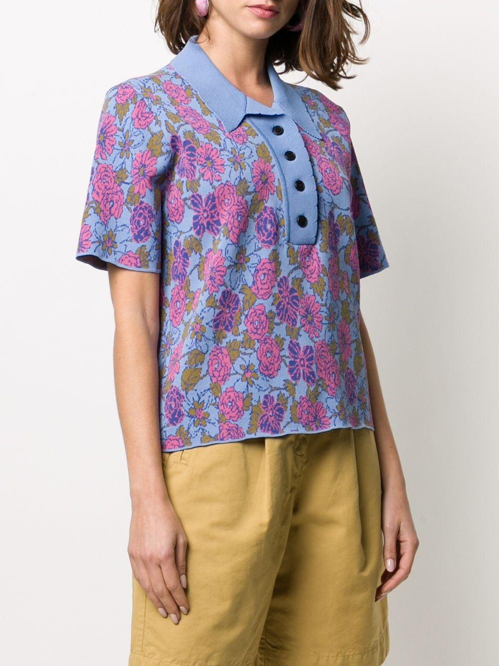 YMC Floral Knitted Polo Shirt in Blue - Lyst