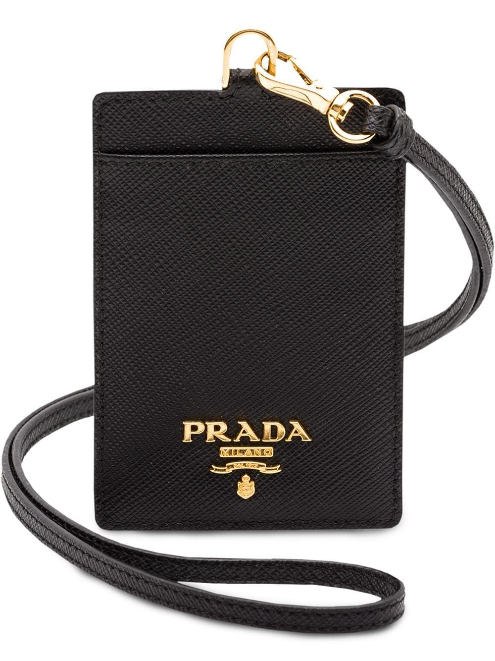 Pre-owned Prada Black Saffiano Leather Id Badge Holder