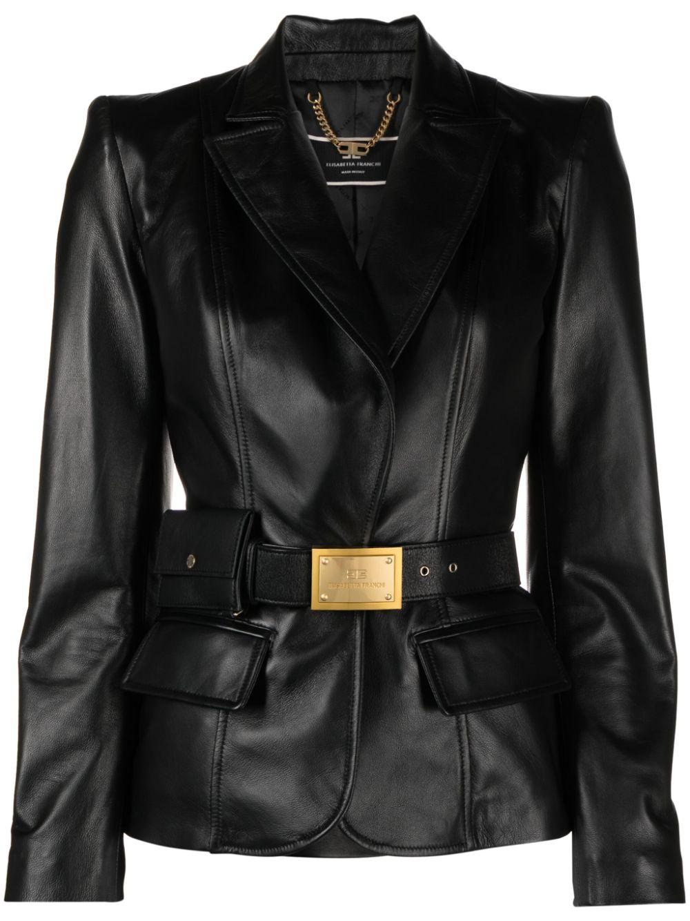 Elisabetta Franchi Belted waist Leather Jacket in Black Lyst UK