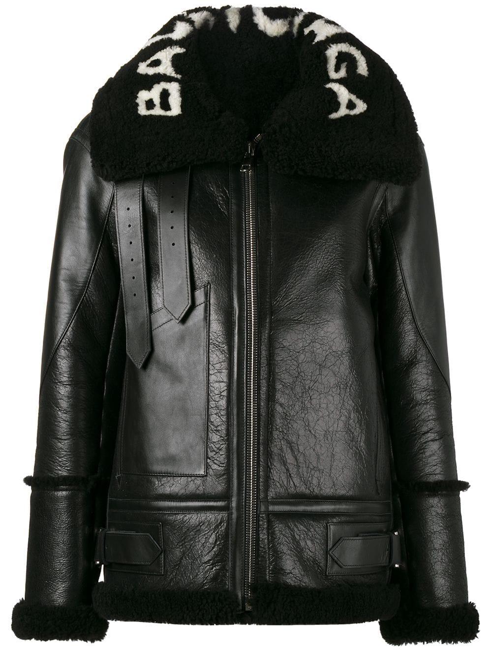 Balenciaga Leather Oversized Le Bombardier Shearling Jacket in Black - Lyst