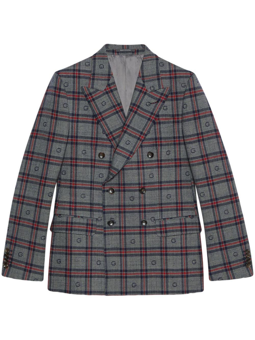 Gucci Check-Pattern Wool Blazer in Gray for Men | Lyst