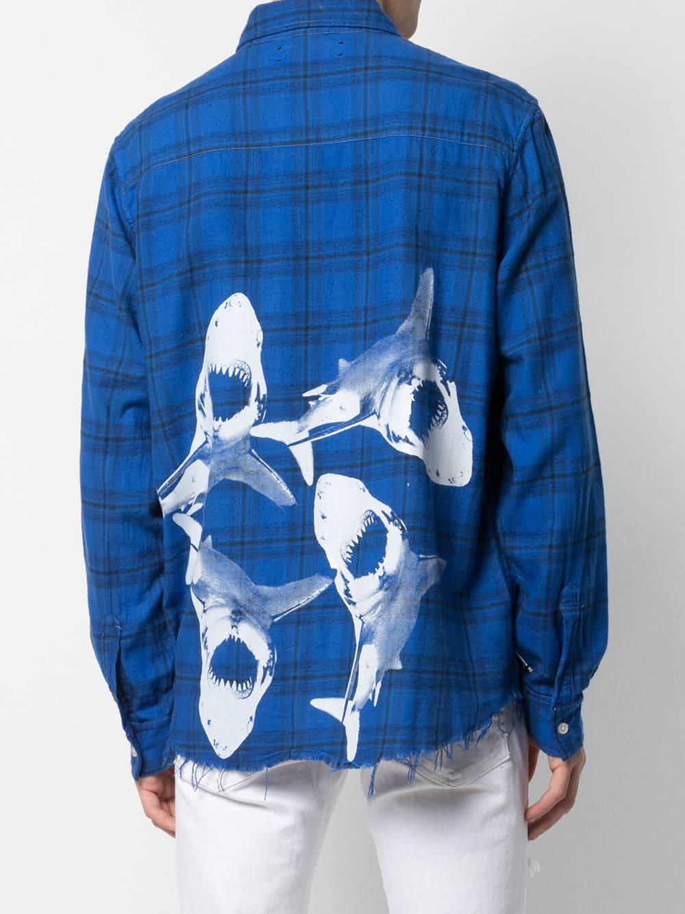 AMIRI アミリ Shark Paint Check Shirt シャークペイント 長袖チェックシャツ ネルシャツ ブルー MWLSB-SKF Amiri Shark-print Flannel Shirt in Blue for Men | Lyst