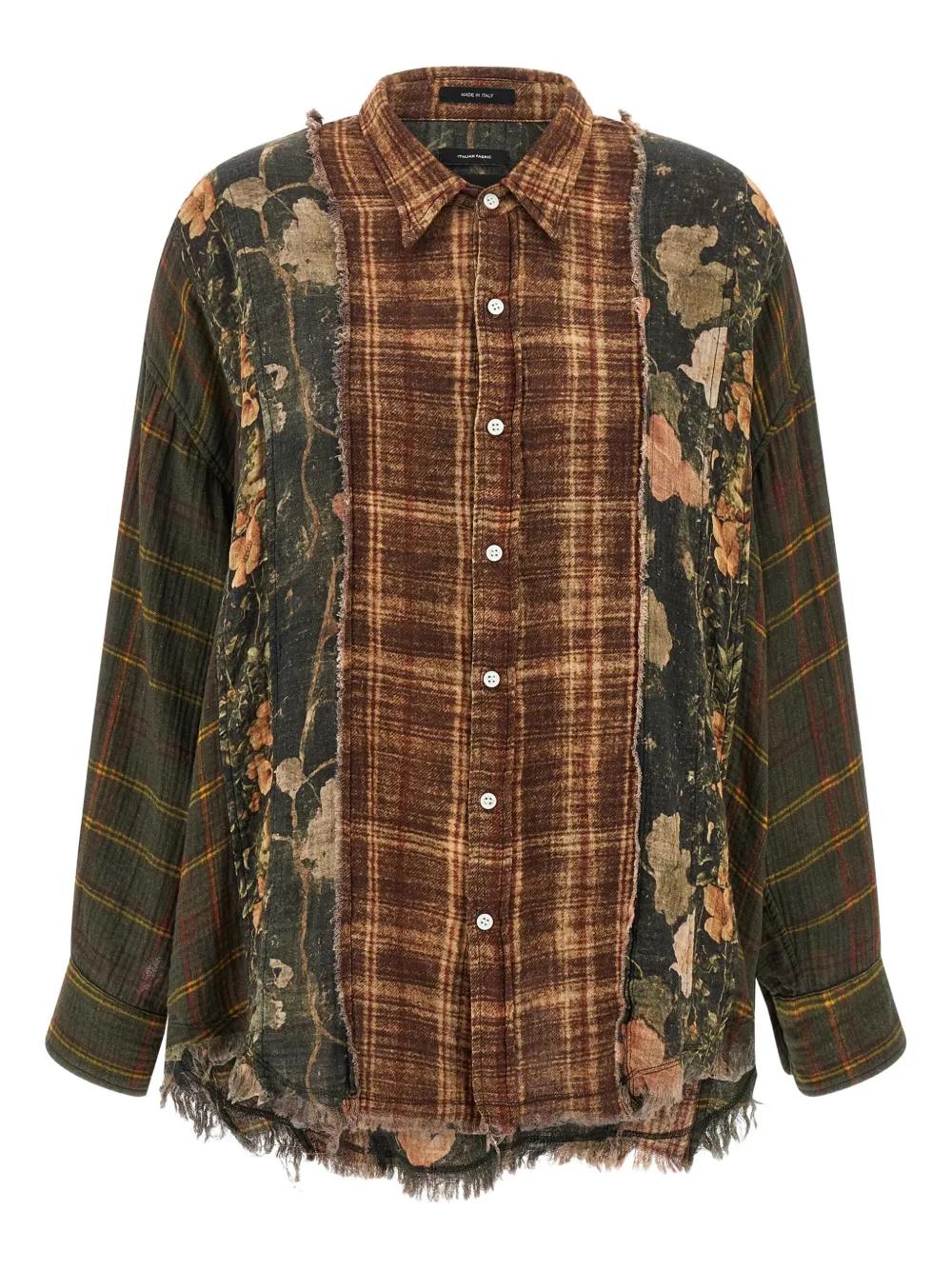 r13-brown-Checked-Frayed-Shirt