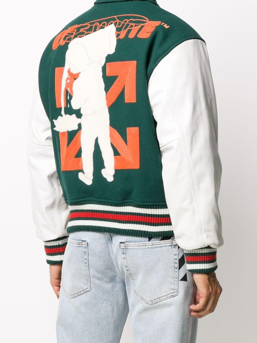 Off-White c/o Virgil Abloh Leather Logo Patches Varsity Jacket in Green ...