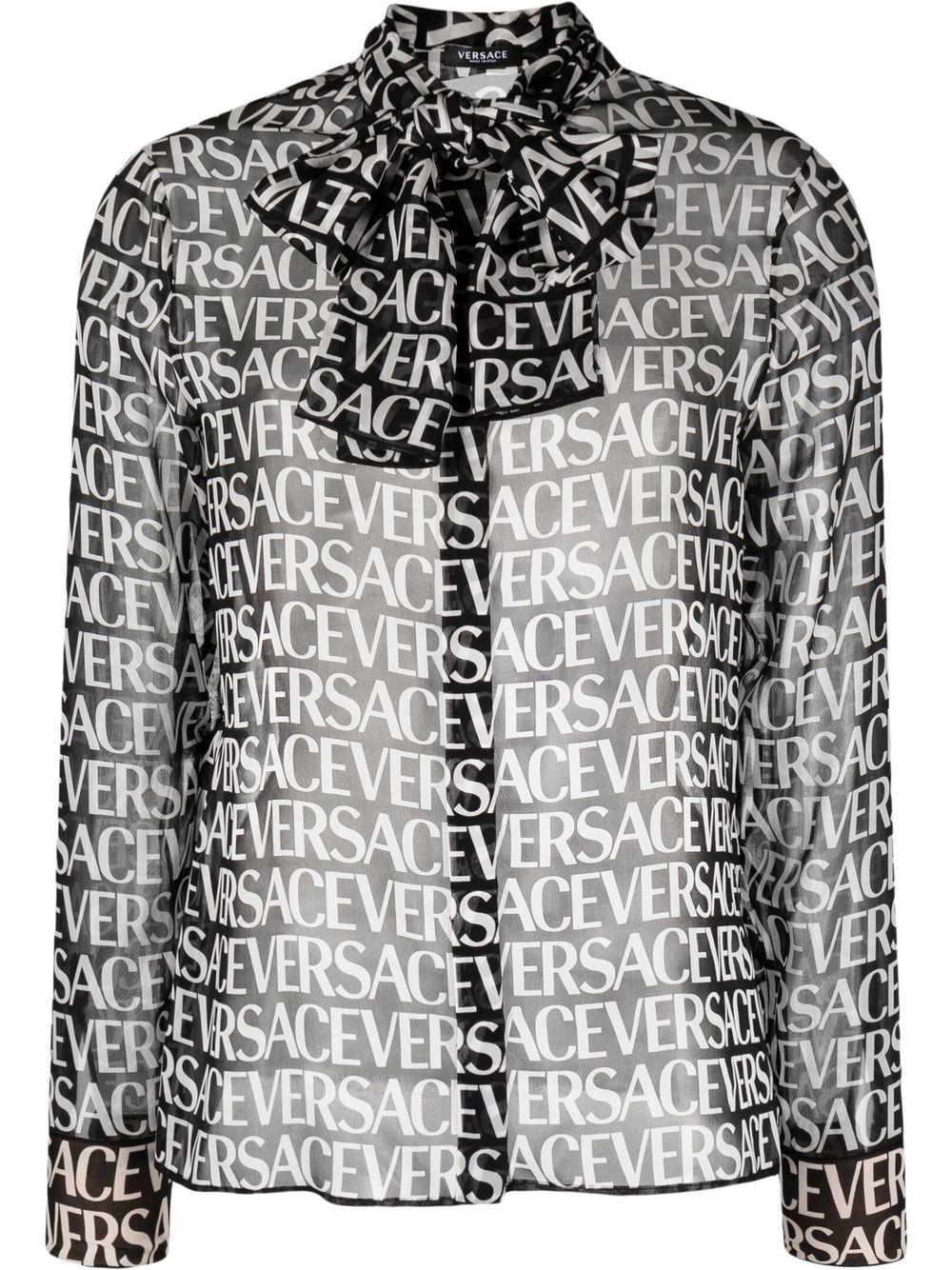 Versace All over Logo Print Blouse in Black Lyst