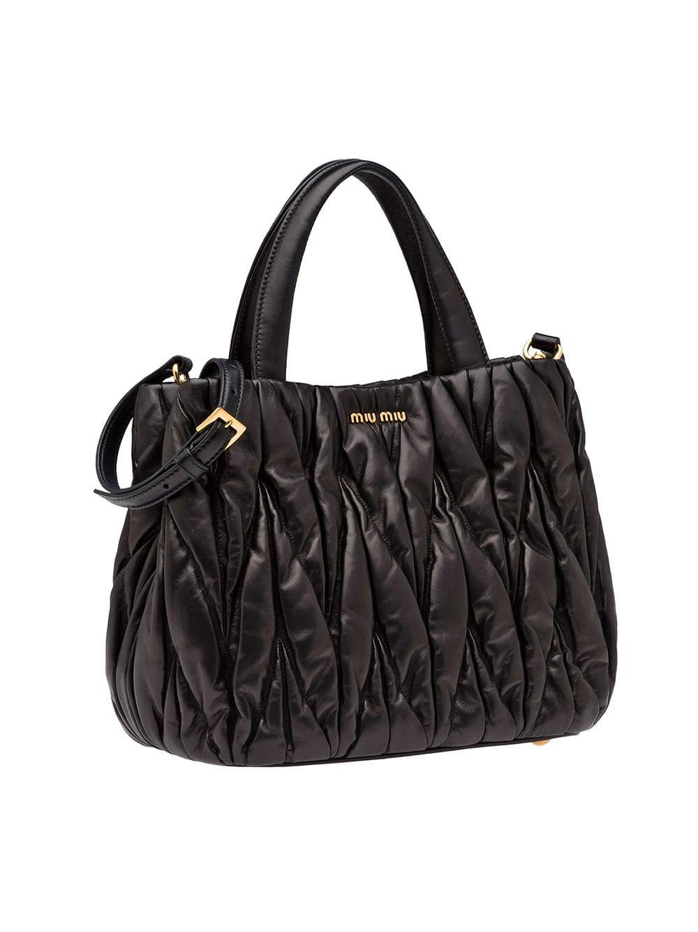 Miu Miu - Authenticated Matelassé Handbag - Leather Black Plain for Women, Very Good Condition