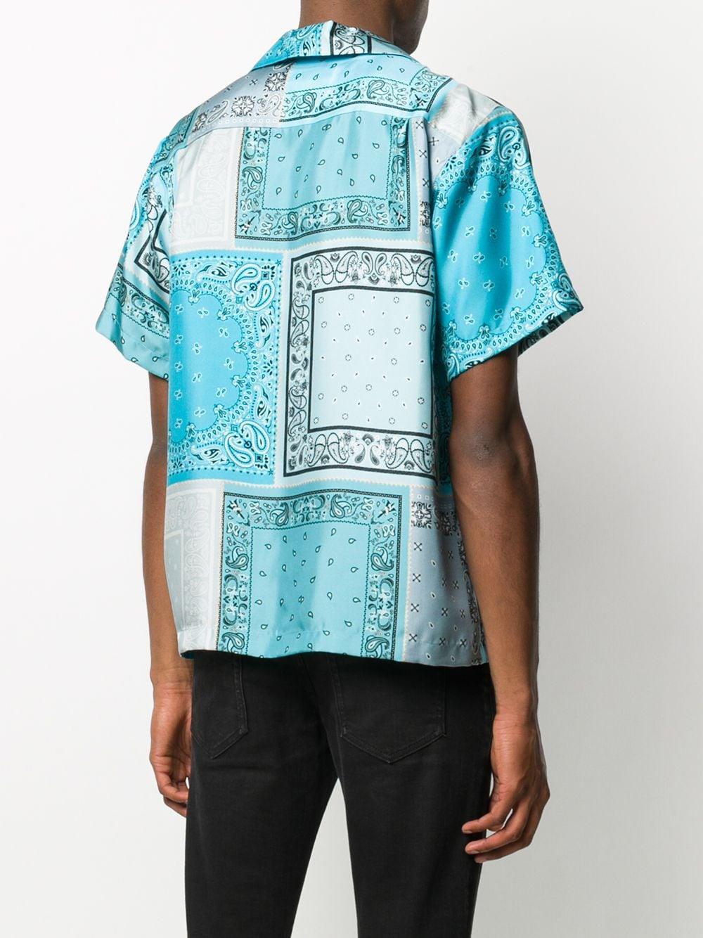 Amiri Short Sleeve Bandana Print Silk Shirt in Blue for Men | Lyst