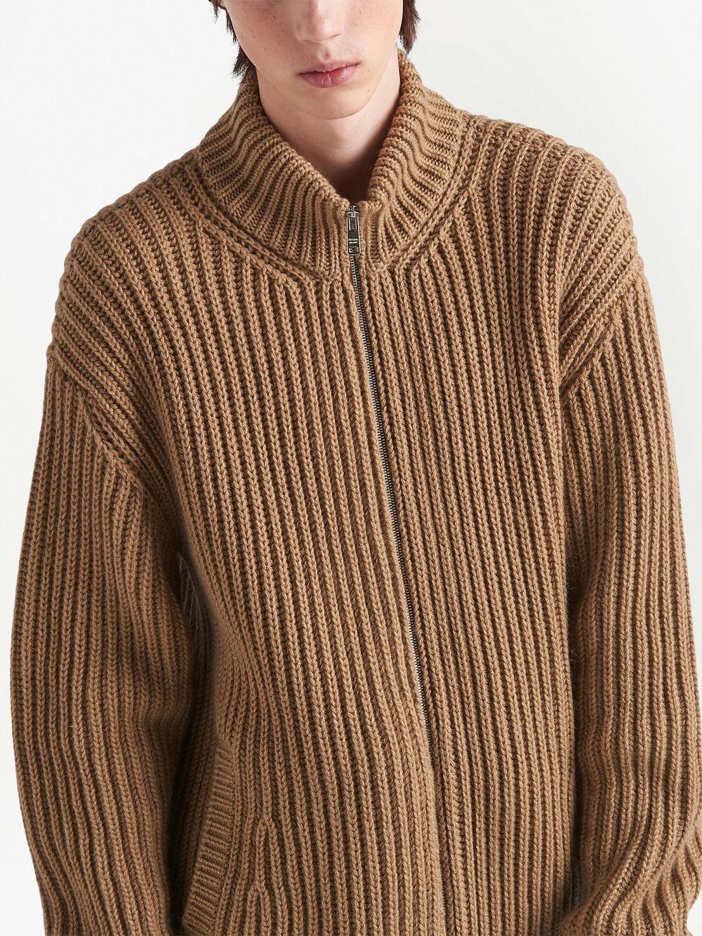 Prada zip-up Ribbed Knit Cardigan | Black | FARFETCH UK PRADA rib