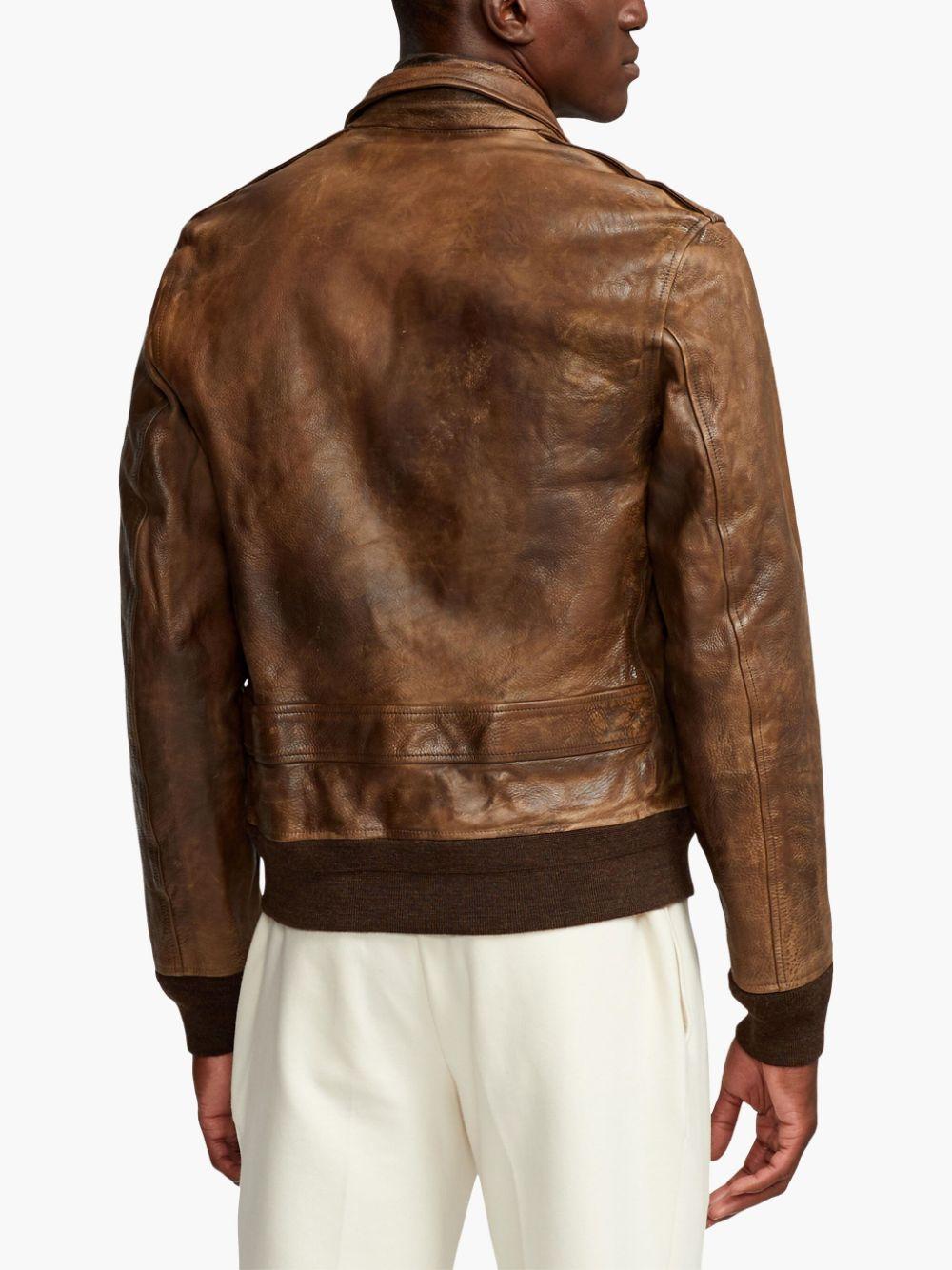 Ralph Lauren メンズ ブラウン レザー ボンバージャケット ジャケット