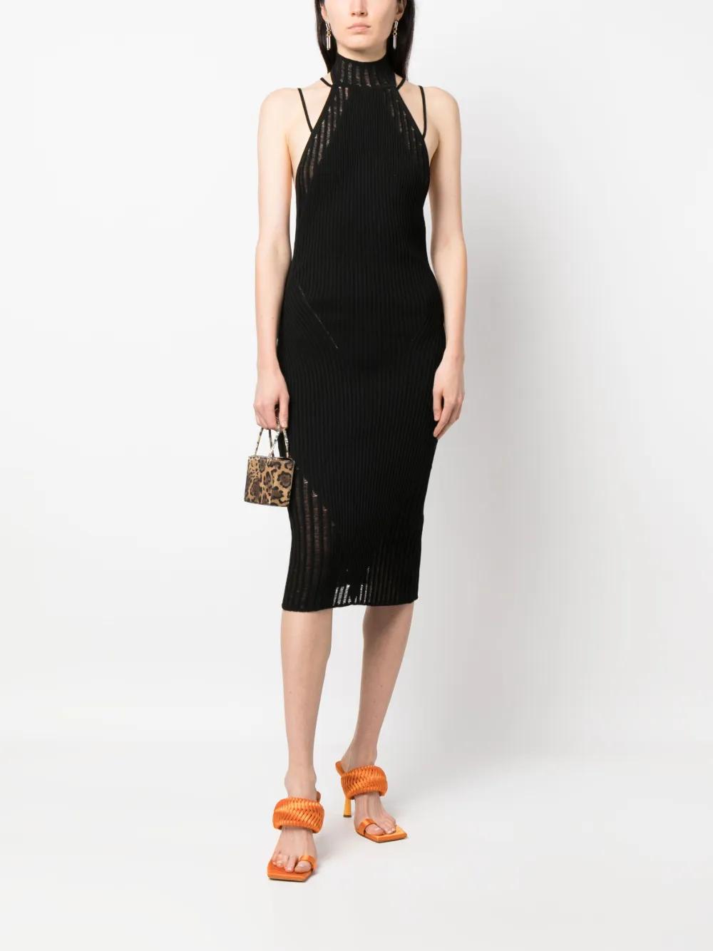 hutch plunge halter fringe knit midi dress Meana Halter Plunge Drop-Waist Midi Dress