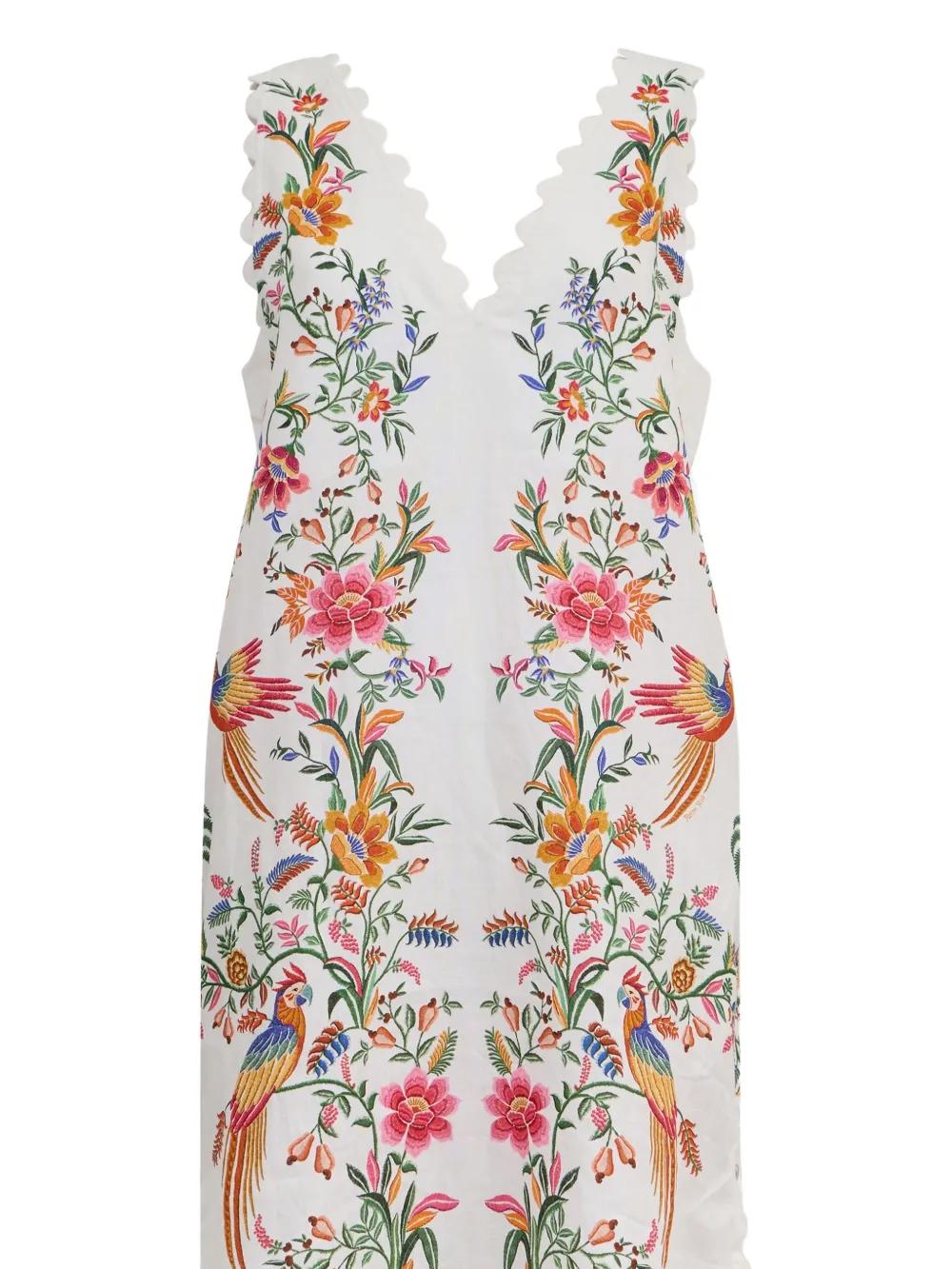 FARM Rio Delicate Forest Scalloped-Hem Bird-Print Maxi Dress in White | Lyst