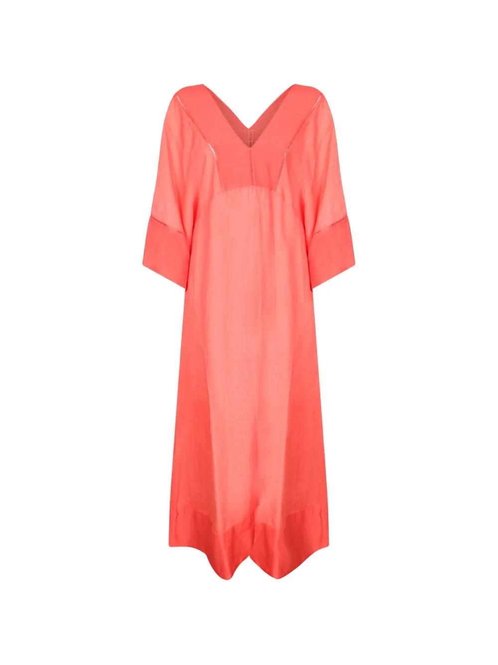 knee length dresses for ladies Embroidered linen puff-sleeve dress