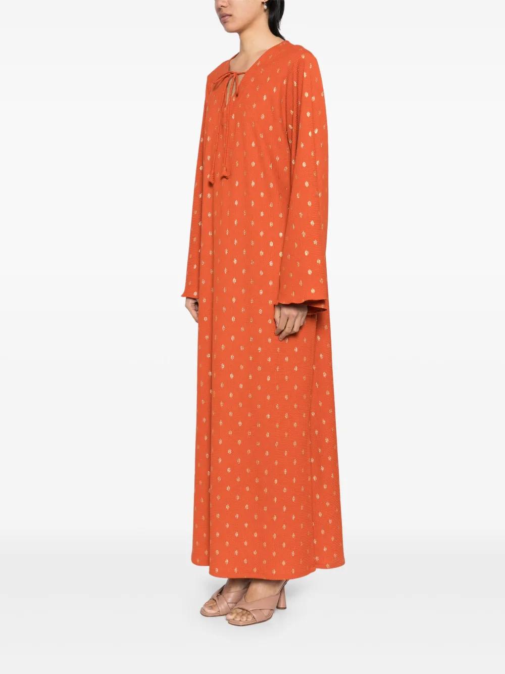 bambah orange dress Bambah Floral-Print Smocked Linen Dress - Orange