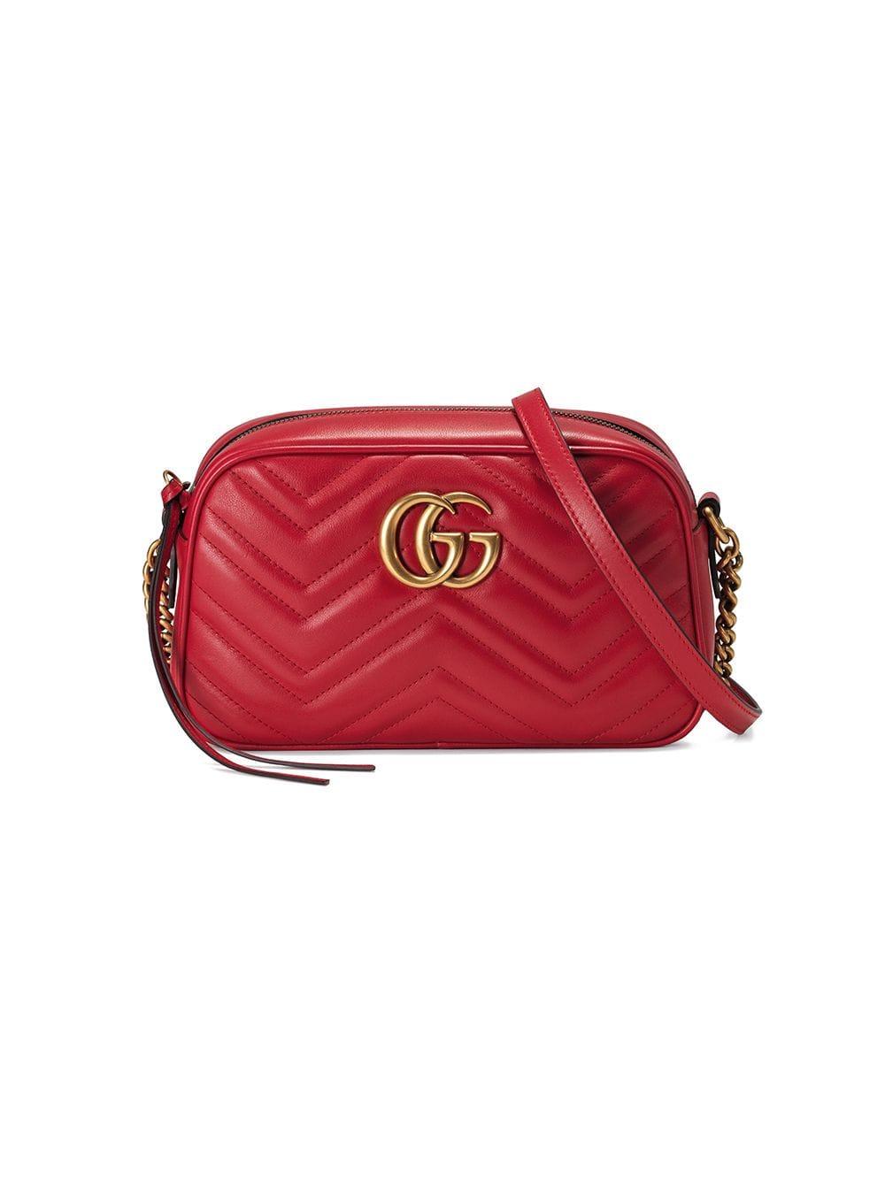 Gucci Marmont Small Matelassé Leather Shoulder Bag in Red - Lyst