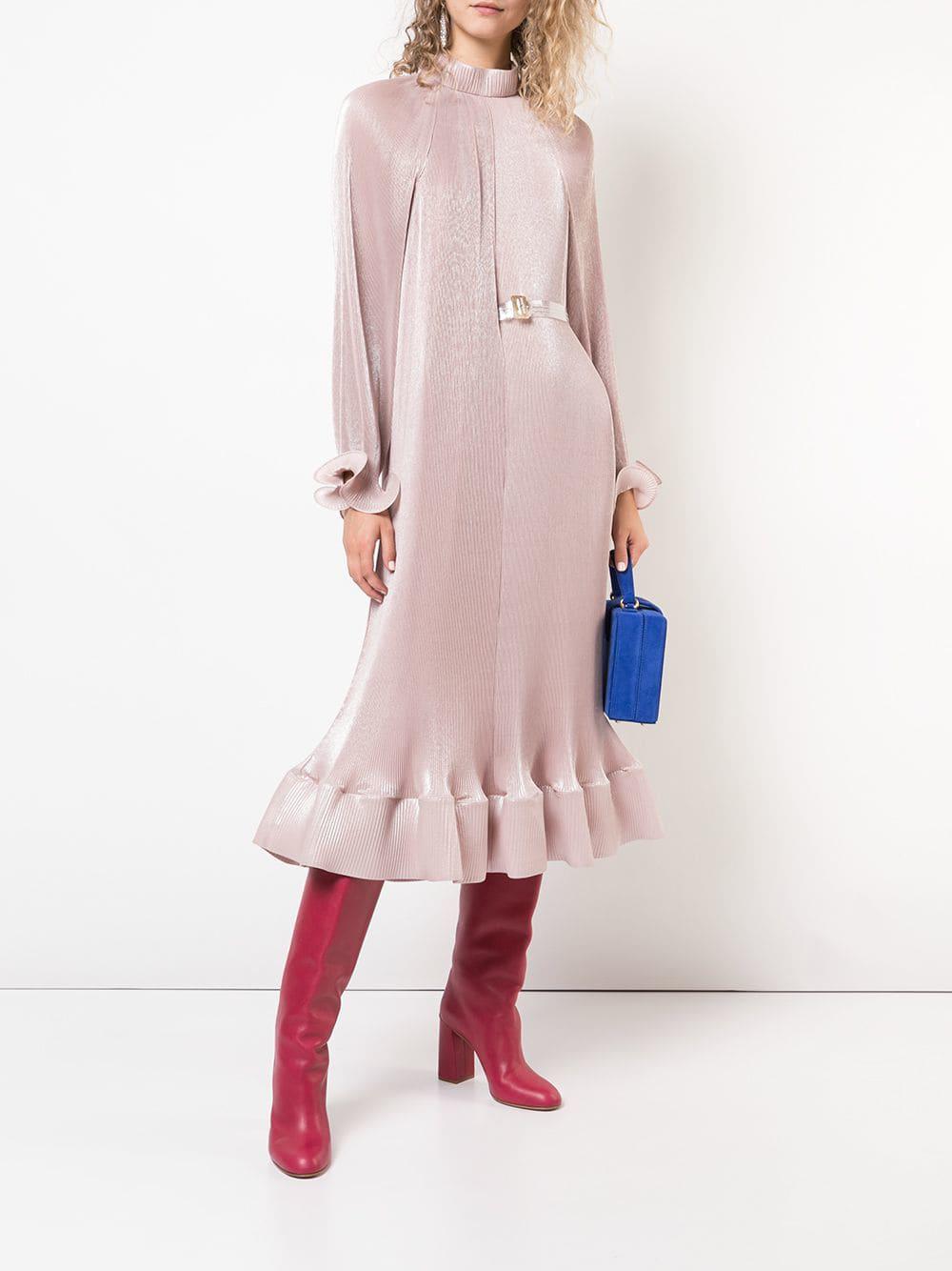 Tibi Micro Pleated Midi Dress in Pink | Lyst