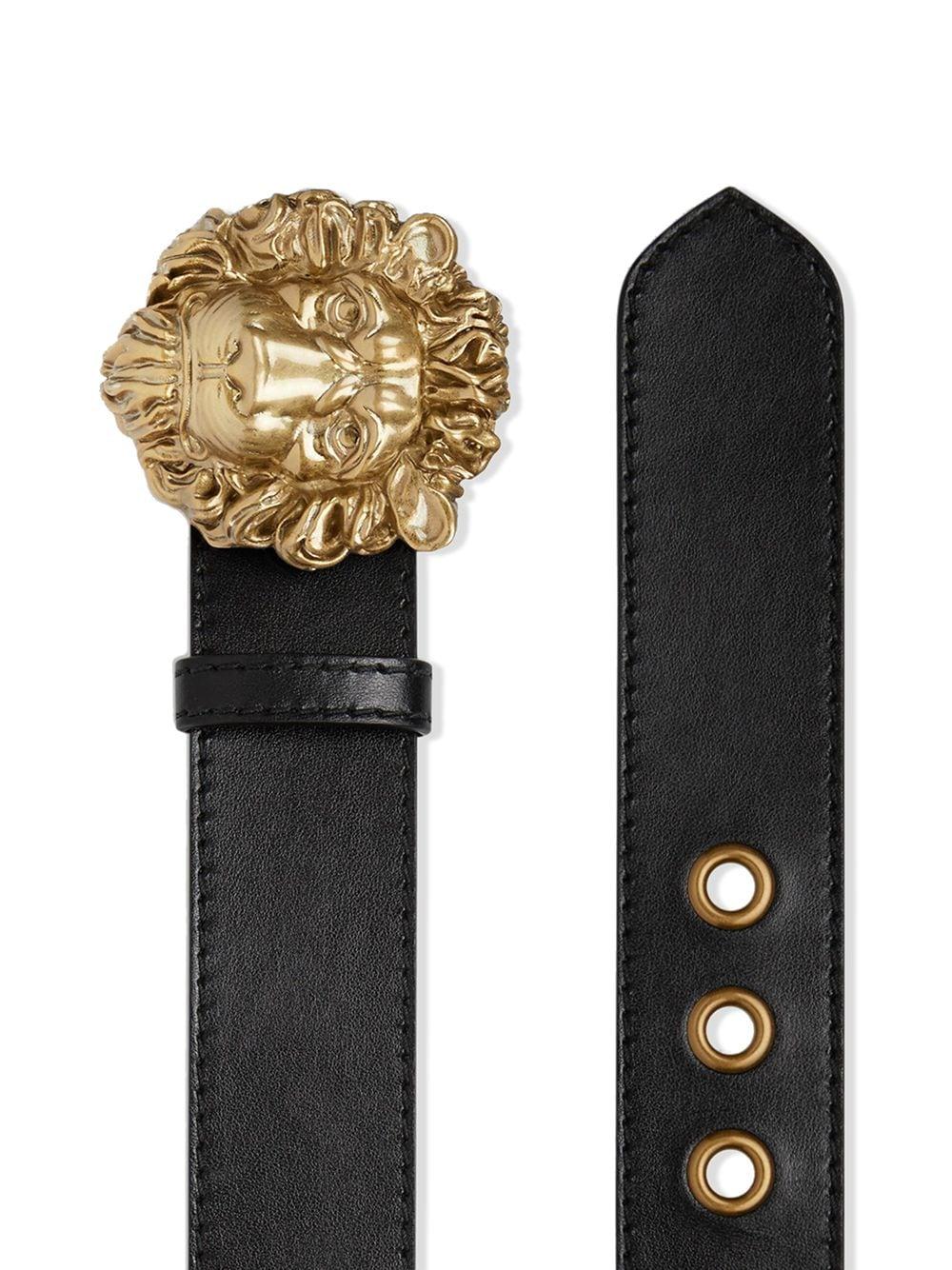 Gucci Leather Lion Head Buckle Belt in Black - Lyst