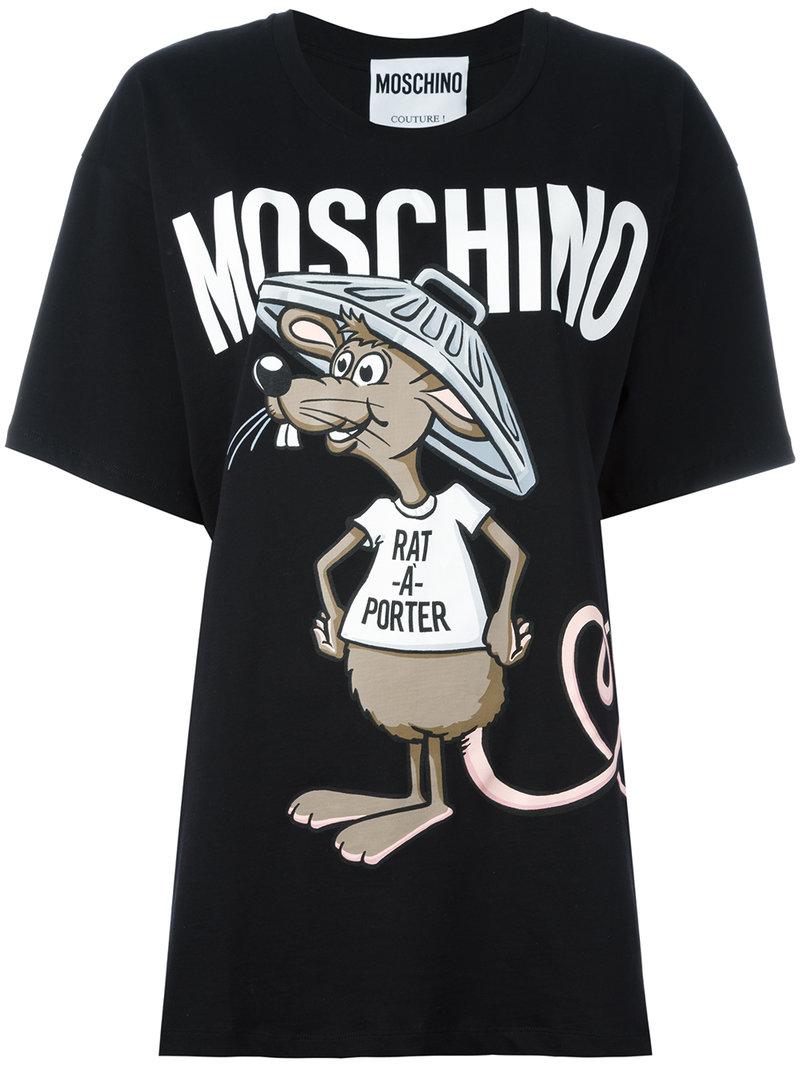 Moschino Cotton Printed Rat-a-porter T-shirt in Black - Lyst