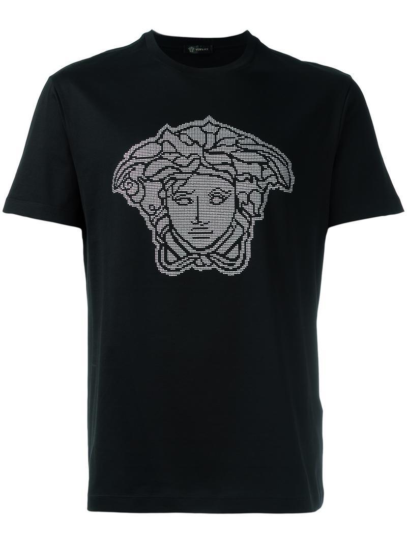 Versace Cotton Microstudded Medusa Head T-shirt in Black for Men - Lyst