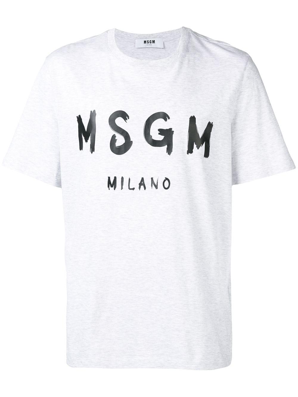 MSGM Cotton Grey T-shirt With Paint Brushed Logo in Gray for Men - Save ...